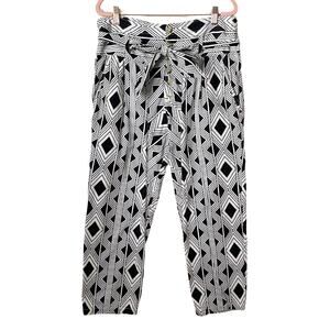 Figue Pants Womens Medium Black White Argyle Tribal Paperbag High Rise Boho